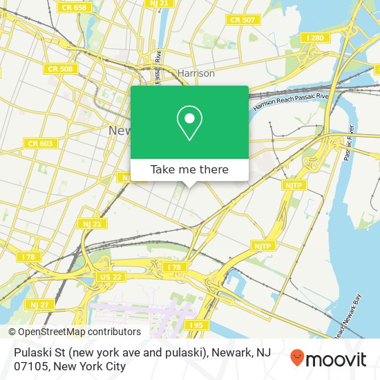 Mapa de Pulaski St (new york ave and pulaski), Newark, NJ 07105