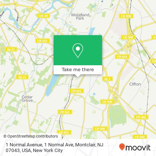 Mapa de 1 Normal Avenue, 1 Normal Ave, Montclair, NJ 07043, USA
