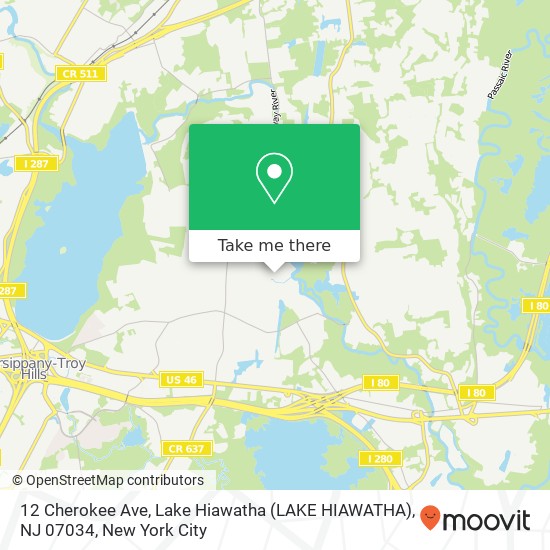 Mapa de 12 Cherokee Ave, Lake Hiawatha (LAKE HIAWATHA), NJ 07034