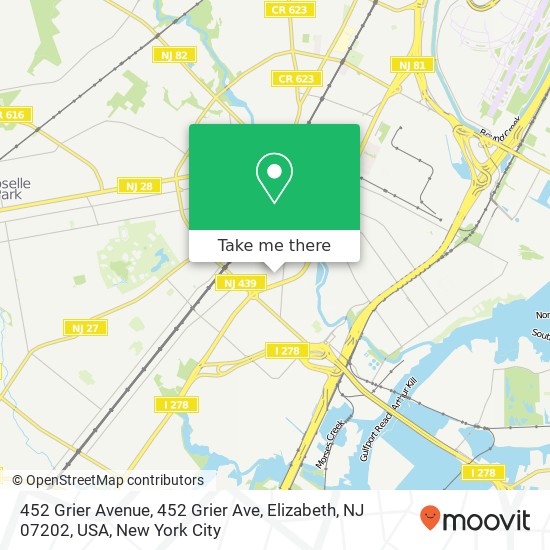 Mapa de 452 Grier Avenue, 452 Grier Ave, Elizabeth, NJ 07202, USA