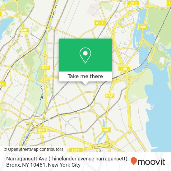 Mapa de Narragansett Ave (rhinelander avenue narragansett), Bronx, NY 10461