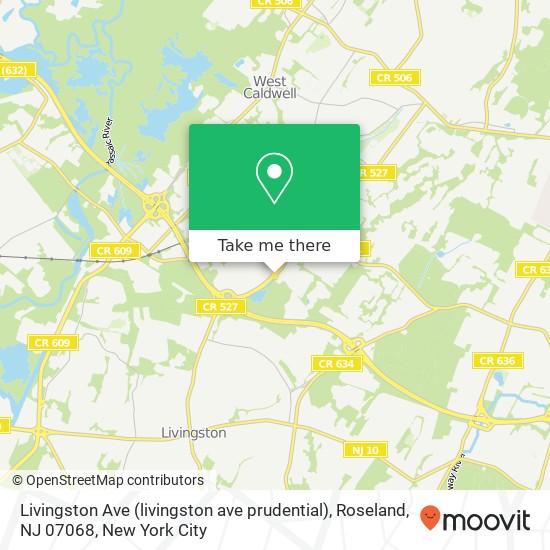 Mapa de Livingston Ave (livingston ave prudential), Roseland, NJ 07068