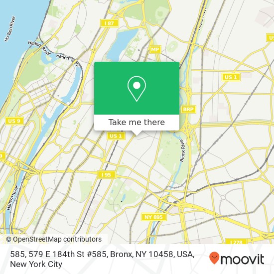 Mapa de 585, 579 E 184th St #585, Bronx, NY 10458, USA