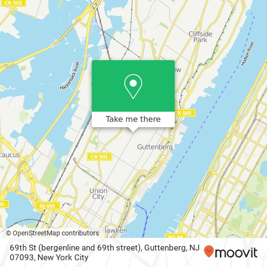 Mapa de 69th St (bergenline and 69th street), Guttenberg, NJ 07093