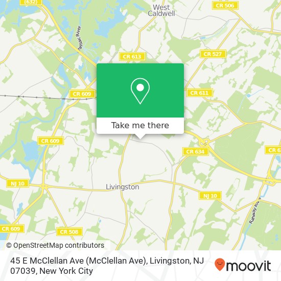 Mapa de 45 E McClellan Ave (McClellan Ave), Livingston, NJ 07039