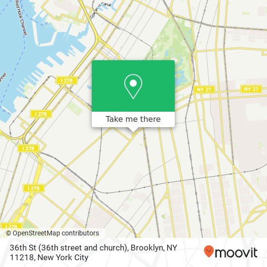 Mapa de 36th St (36th street and church), Brooklyn, NY 11218