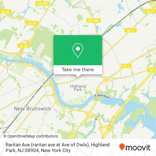 Mapa de Raritan Ave (raritan ave at Ave of Owls), Highland Park, NJ 08904