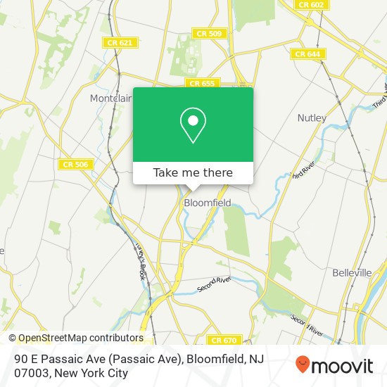 Mapa de 90 E Passaic Ave (Passaic Ave), Bloomfield, NJ 07003