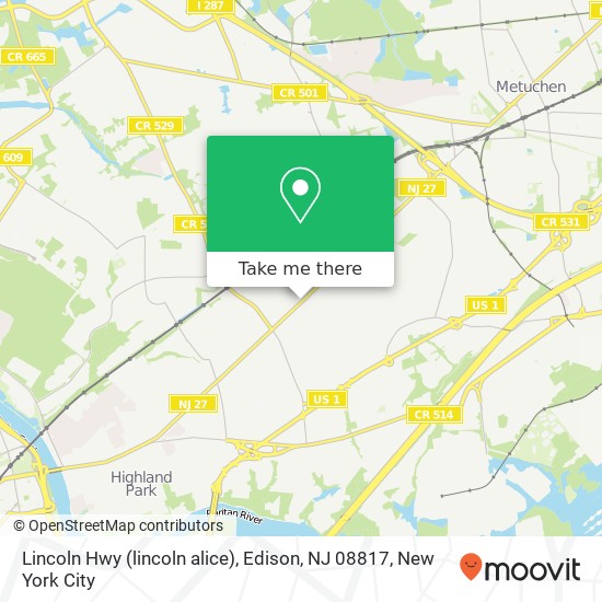 Mapa de Lincoln Hwy (lincoln alice), Edison, NJ 08817
