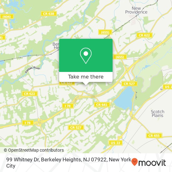 Mapa de 99 Whitney Dr, Berkeley Heights, NJ 07922