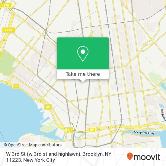 Mapa de W 3rd St (w 3rd st and highlawn), Brooklyn, NY 11223