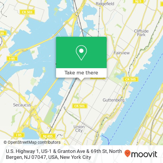 U.S. Highway 1, US-1 & Granton Ave & 69th St, North Bergen, NJ 07047, USA map