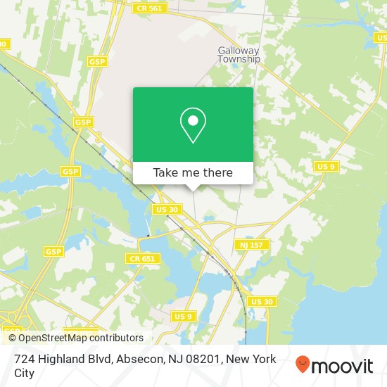 Mapa de 724 Highland Blvd, Absecon, NJ 08201