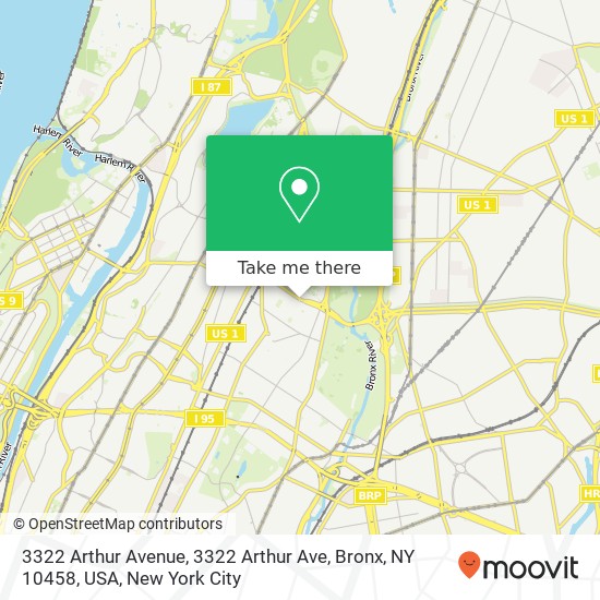 Mapa de 3322 Arthur Avenue, 3322 Arthur Ave, Bronx, NY 10458, USA