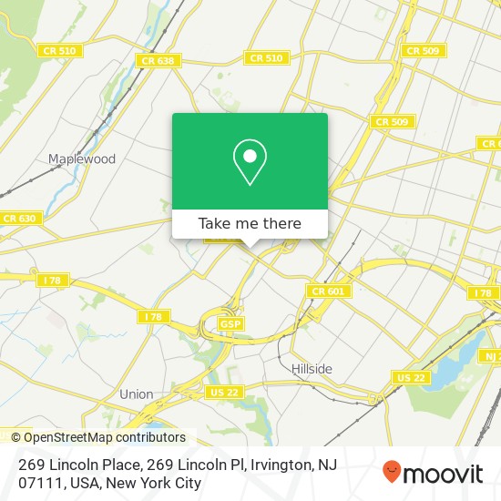 Mapa de 269 Lincoln Place, 269 Lincoln Pl, Irvington, NJ 07111, USA