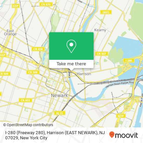 I-280 (Freeway 280), Harrison (EAST NEWARK), NJ 07029 map