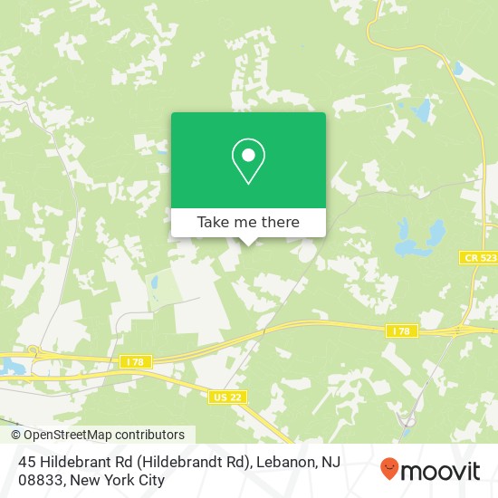 Mapa de 45 Hildebrant Rd (Hildebrandt Rd), Lebanon, NJ 08833