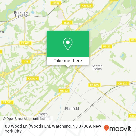 80 Wood Ln (Woods Ln), Watchung, NJ 07069 map