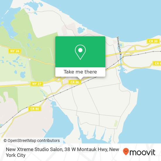 Mapa de New Xtreme Studio Salon, 38 W Montauk Hwy