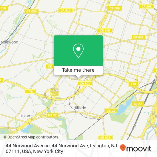 44 Norwood Avenue, 44 Norwood Ave, Irvington, NJ 07111, USA map