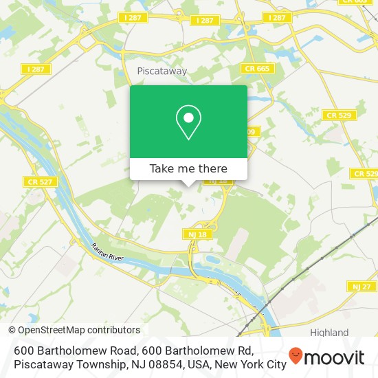 Mapa de 600 Bartholomew Road, 600 Bartholomew Rd, Piscataway Township, NJ 08854, USA