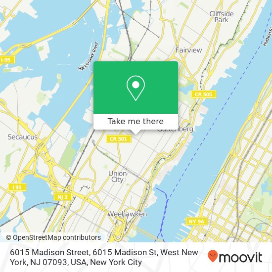 Mapa de 6015 Madison Street, 6015 Madison St, West New York, NJ 07093, USA