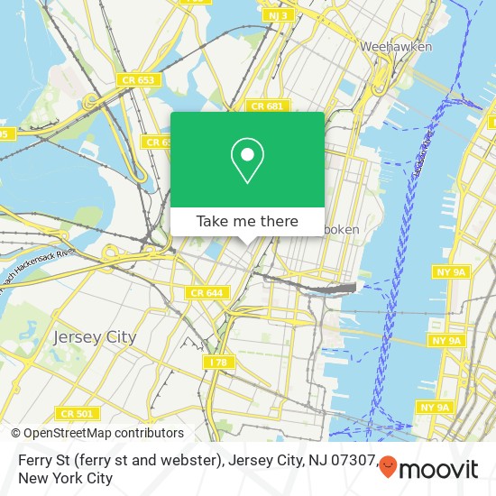 Mapa de Ferry St (ferry st and webster), Jersey City, NJ 07307