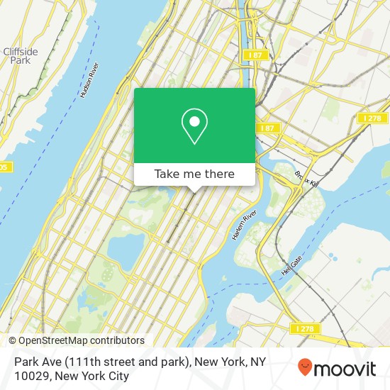 Park Ave (111th street and park), New York, NY 10029 map