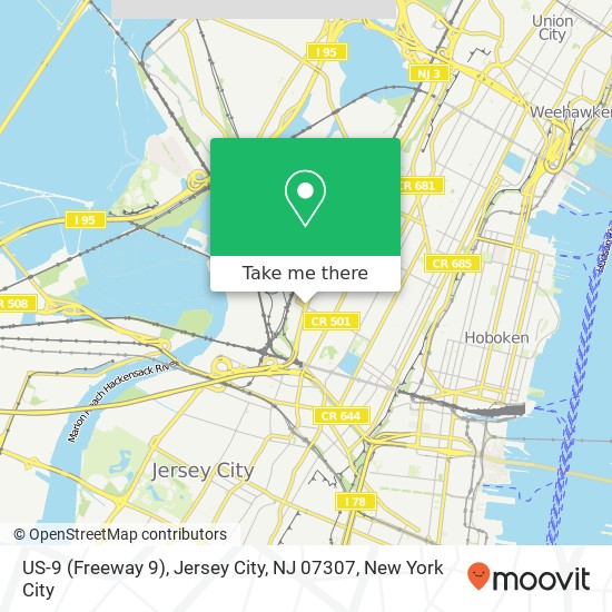 Mapa de US-9 (Freeway 9), Jersey City, NJ 07307