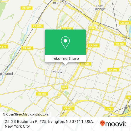Mapa de 25, 23 Bachman Pl #25, Irvington, NJ 07111, USA