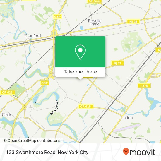 Mapa de 133 Swarthmore Road, 133 Swarthmore Rd, Linden, NJ 07036, USA