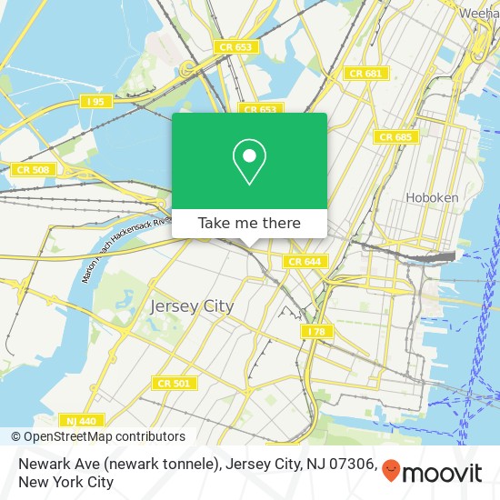 Mapa de Newark Ave (newark tonnele), Jersey City, NJ 07306