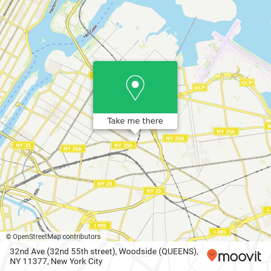 Mapa de 32nd Ave (32nd 55th street), Woodside (QUEENS), NY 11377