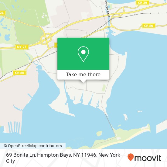 69 Bonita Ln, Hampton Bays, NY 11946 map