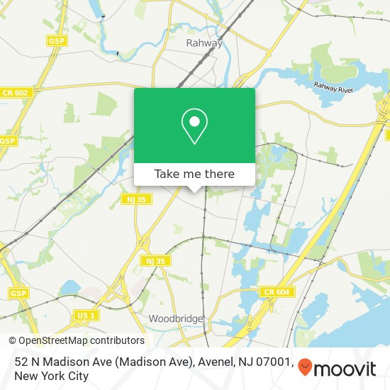 Mapa de 52 N Madison Ave (Madison Ave), Avenel, NJ 07001