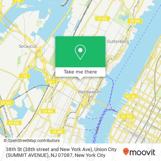 Mapa de 38th St (38th street and New York Ave), Union City (SUMMIT AVENUE), NJ 07087
