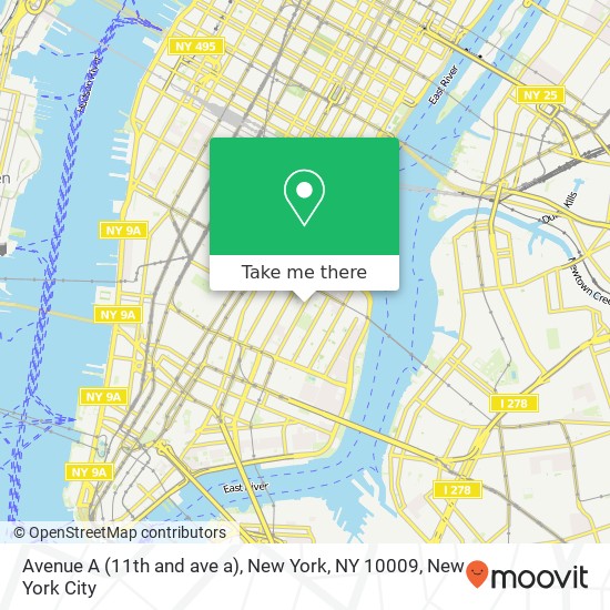 Avenue A (11th and ave a), New York, NY 10009 map