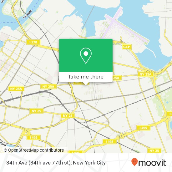 Mapa de 34th Ave (34th ave 77th st), Jackson Heights, NY 11372
