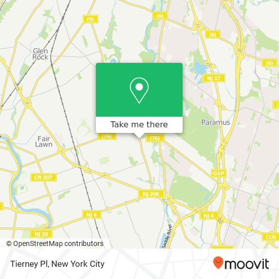 Mapa de Tierney Pl, Fair Lawn, NJ 07410