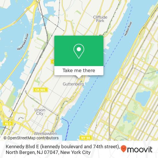 Mapa de Kennedy Blvd E (kennedy boulevard and 74th street), North Bergen, NJ 07047
