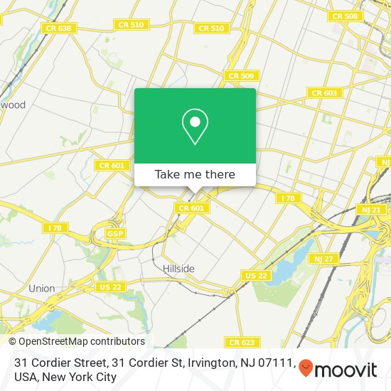 Mapa de 31 Cordier Street, 31 Cordier St, Irvington, NJ 07111, USA