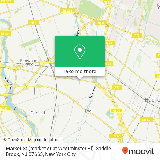 Mapa de Market St (market st at Westminster Pl), Saddle Brook, NJ 07663