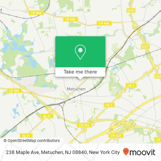 Mapa de 238 Maple Ave, Metuchen, NJ 08840