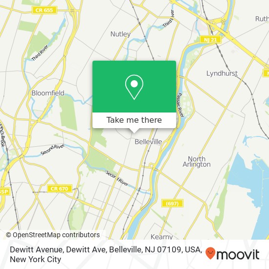 Mapa de Dewitt Avenue, Dewitt Ave, Belleville, NJ 07109, USA