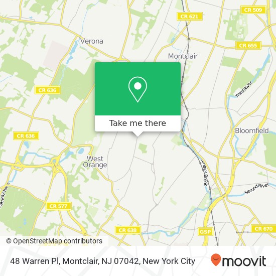 Mapa de 48 Warren Pl, Montclair, NJ 07042