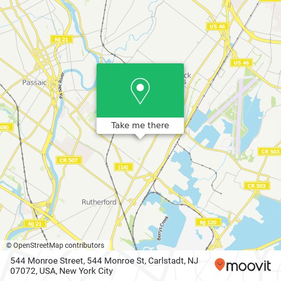 Mapa de 544 Monroe Street, 544 Monroe St, Carlstadt, NJ 07072, USA