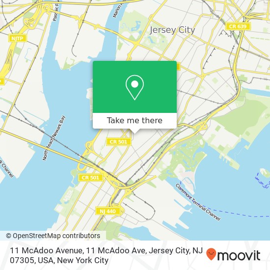 Mapa de 11 McAdoo Avenue, 11 McAdoo Ave, Jersey City, NJ 07305, USA