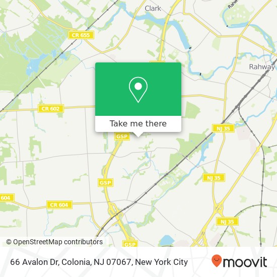 Mapa de 66 Avalon Dr, Colonia, NJ 07067