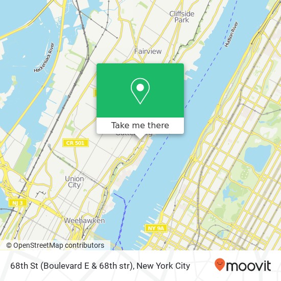 Mapa de 68th St (Boulevard E & 68th str), Guttenberg, NJ 07093
