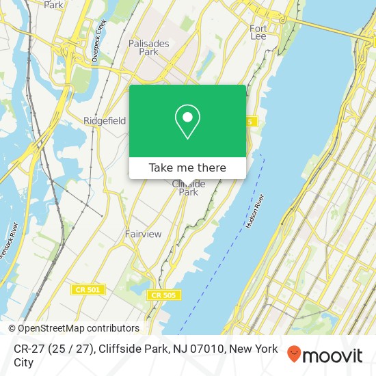 Mapa de CR-27 (25 / 27), Cliffside Park, NJ 07010